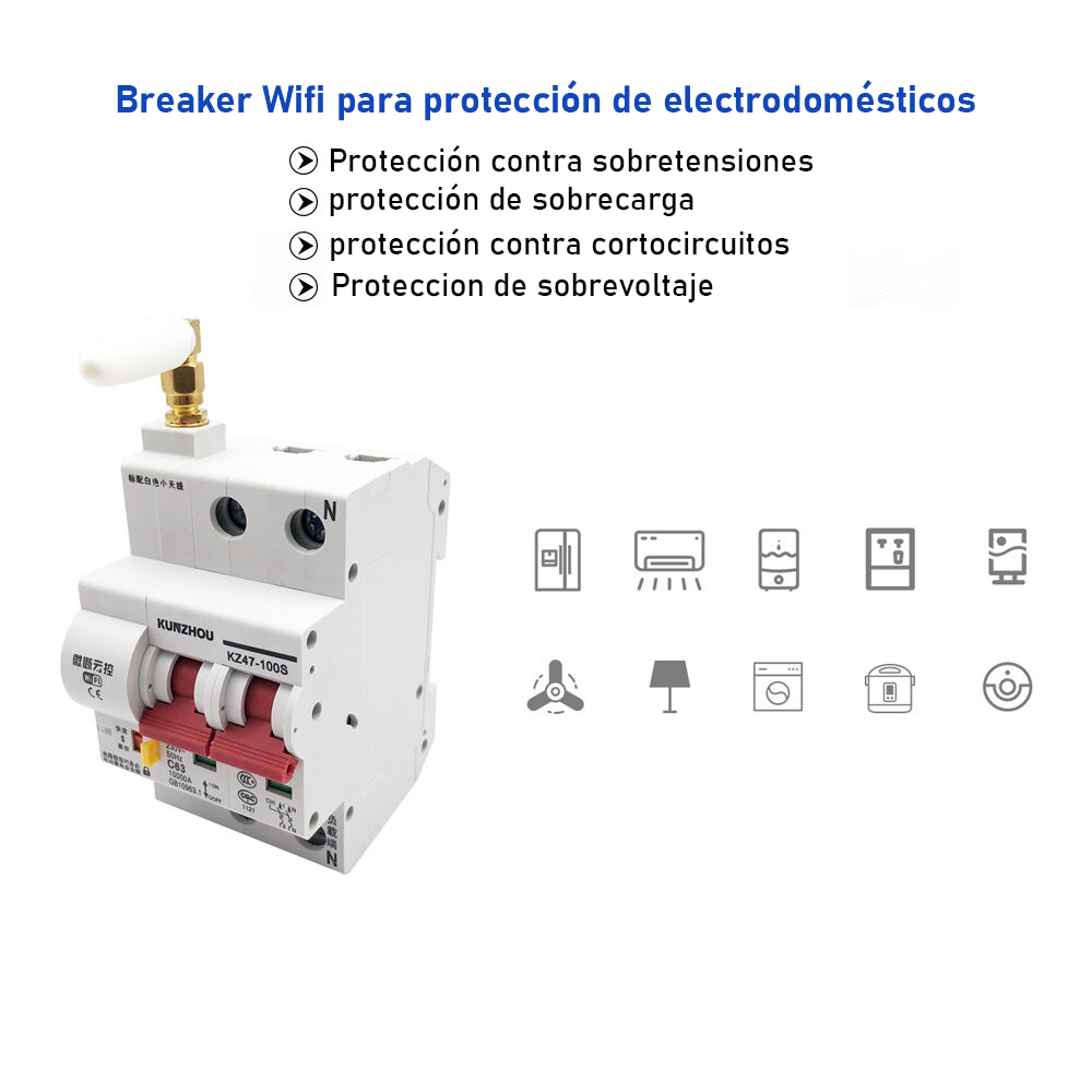 Disyuntor Inteligente WiFi, Función Múltiple 40A Disyuntor de Control  Remoto Interruptor de Aire Comunicación RS485 1P para Oficina : :  Bricolaje y herramientas